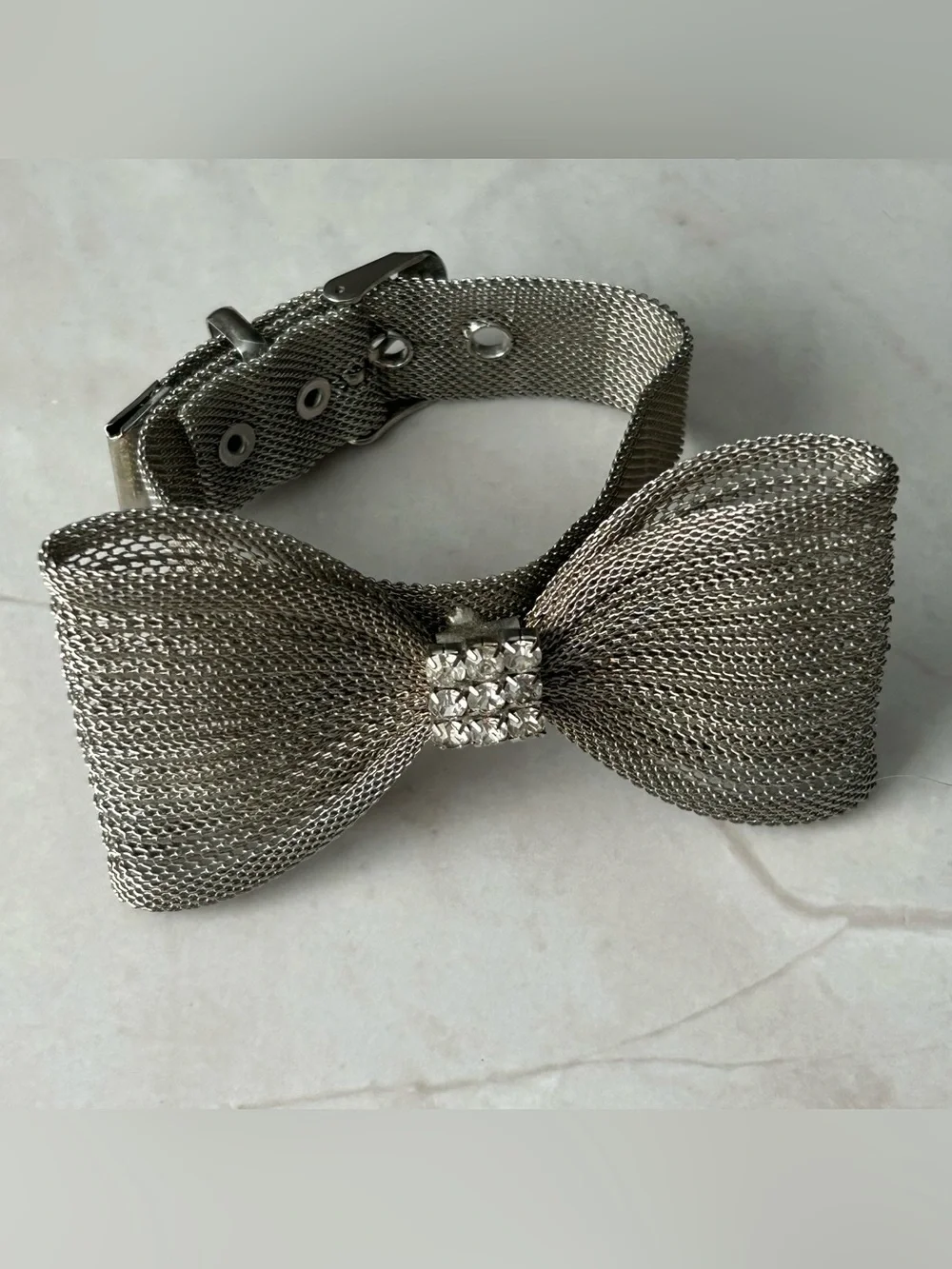 Silver Mesh Bow Bracelet with Crystal Accent